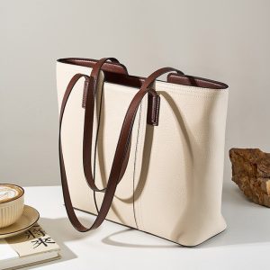 Enoch leather tote bag with zipper leather tote with zipper、classic large structured totes