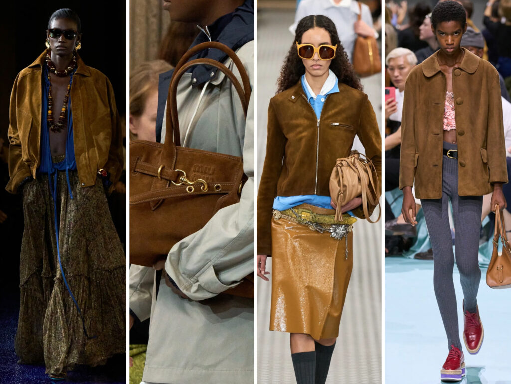 Spring/Summer 2025 Fashion Trends as per the runway Brown Suede Saint Laurent MiuMiu Prada 1024x769